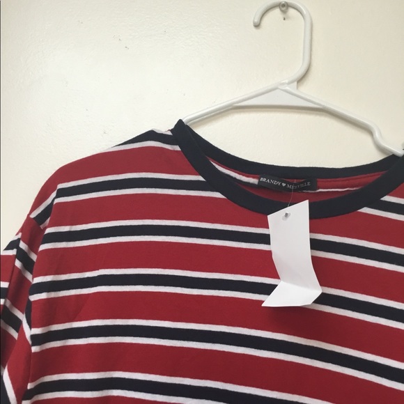 Brandy Melville red navy white striped Aleena tee - Picture 3 of 3